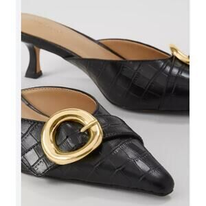 Ann Taylor Black Embossed Buckle Kitten Heels - Size 8.5